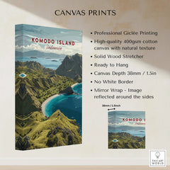 Komodo Island Indonesia canvas wall art print with coastal landscape, 38mm depth, no white border