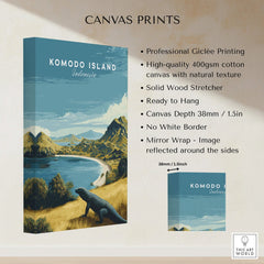 Komodo Island Indonesia canvas wall art print with Komodo dragon and coastal landscape