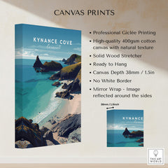 Kynance Cove Cornwall Wall Art Print | British Coastline Landscape Travel Poster canvas print features.
