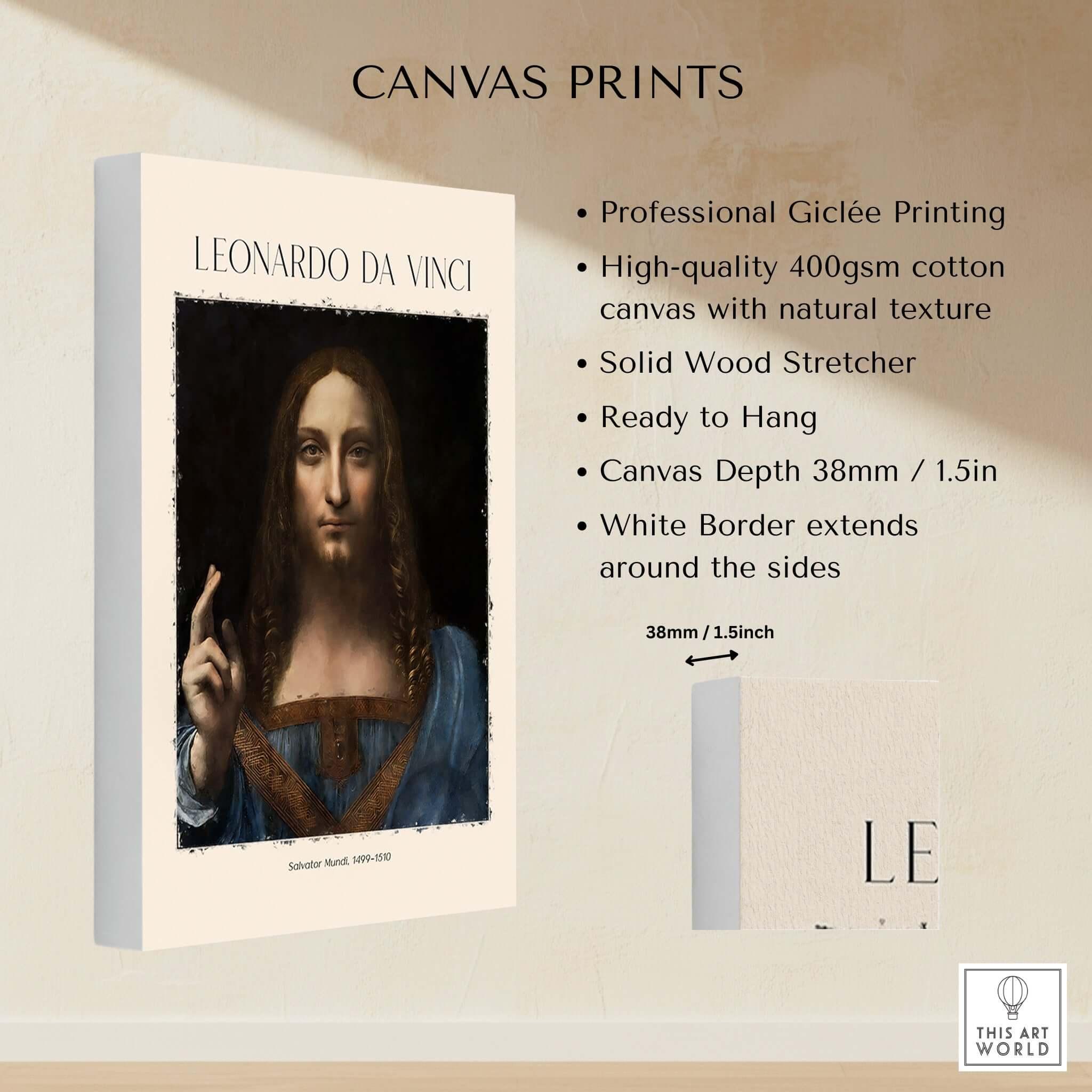 Reproduction D'art "Salvator Mundi" De Léonard De Vinci, Impression Sur Toile, Choix Cadre Et Papier