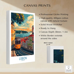 Lisbon Print - Portugal featuring vibrant Giclée printed canvas of the iconic yellow 28 tram and scenic view.