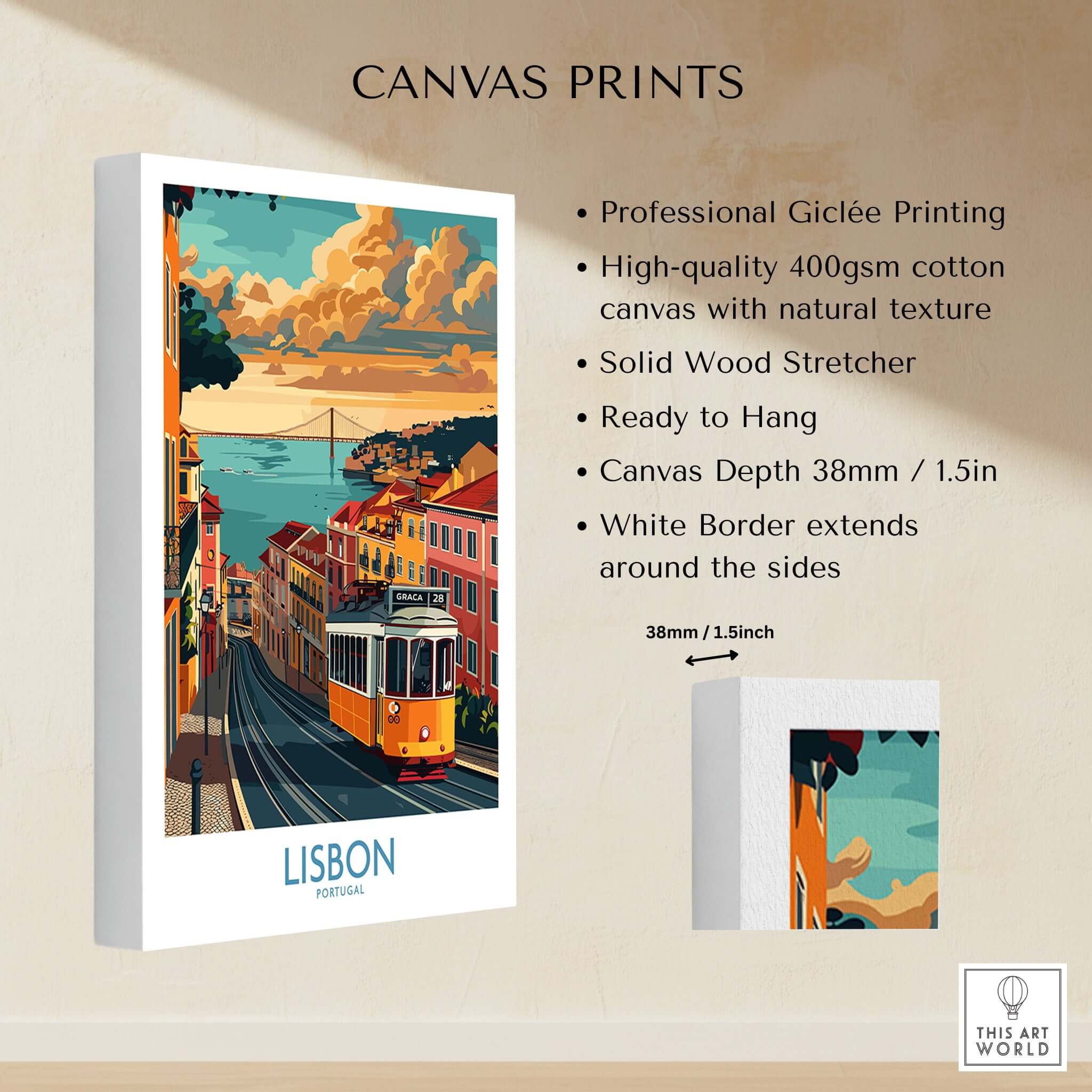 Lisbon Poster - Portugal canvas print showcasing Tram 28, vibrant cityscape, perfect for home or office decor.
