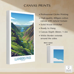 Llanberis Pass Snowdonia canvas art print featuring a scenic mountain valley landscape.