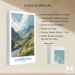 Llanberis Pass Snowdonia landscape canvas print with mountains and river, stretched cotton art