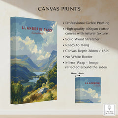 Llanberis Pass Snowdonia landscape canvas print with mountains and valley, wall art details shown