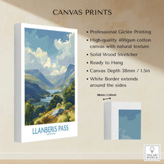 Llanberis Pass Snowdonia landscape canvas wall art, stretched cotton canvas print, ready to hang