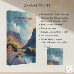 Llanberis Pass Snowdonia canvas print with colorful mountain landscape wall art.