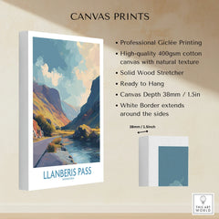 Canvas print of Llanberis Pass, Snowdonia landscape, stretched on cotton with white border.
