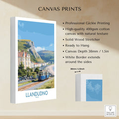 Llandudno Wales canvas print featuring vintage tram, coastal landscape, and seaside architecture