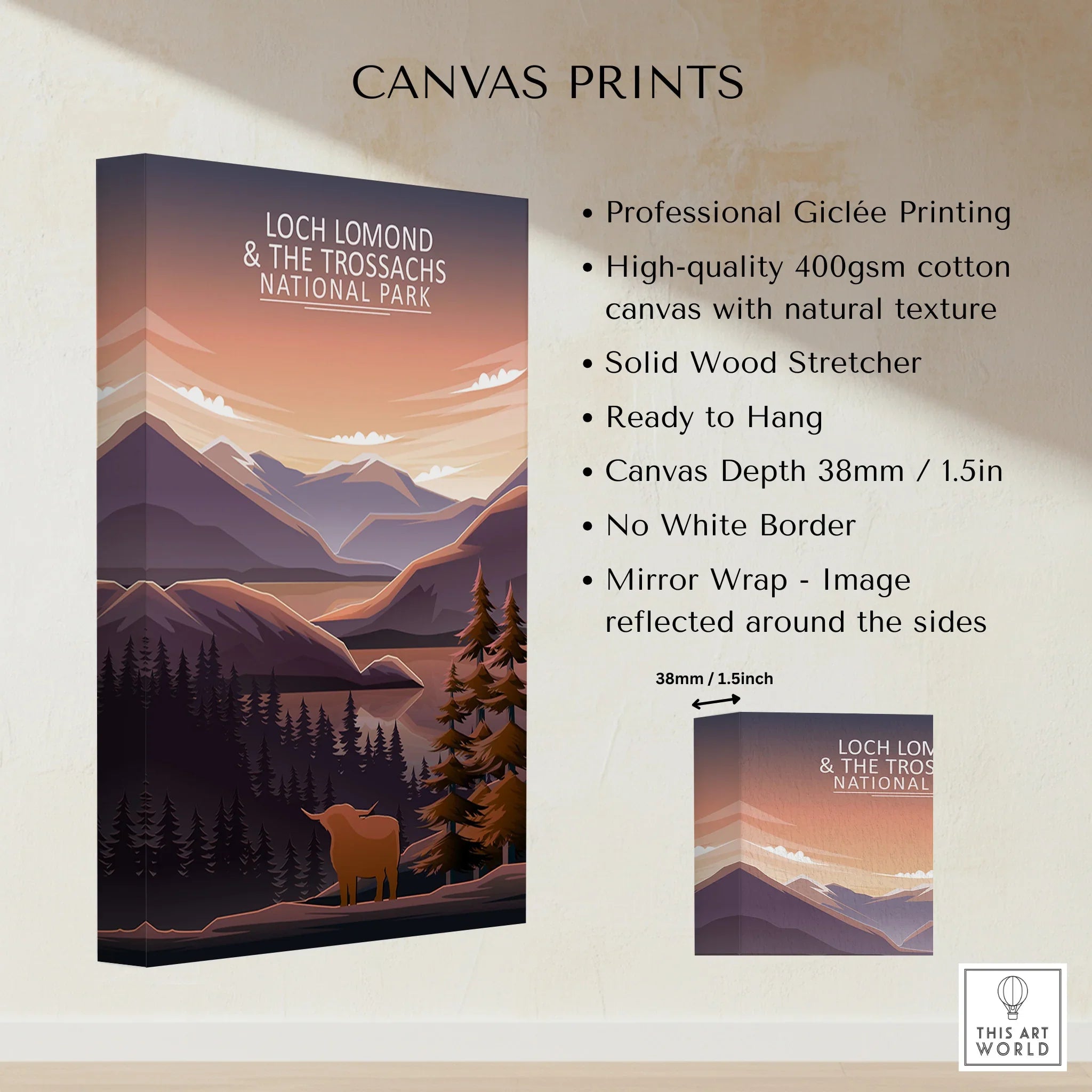 Loch Lomond and The Trossachs National Park canvas print, mountain landscape wall art