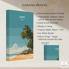 Lomé Togo Travel Posters | West African Beach & Palms Wall Art Print showcasing canvas print features.