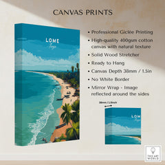 Lomé Togo Wall Art Print | Tropical Beach Travel Poster showcasing Giclée printing on high-quality cotton canvas.