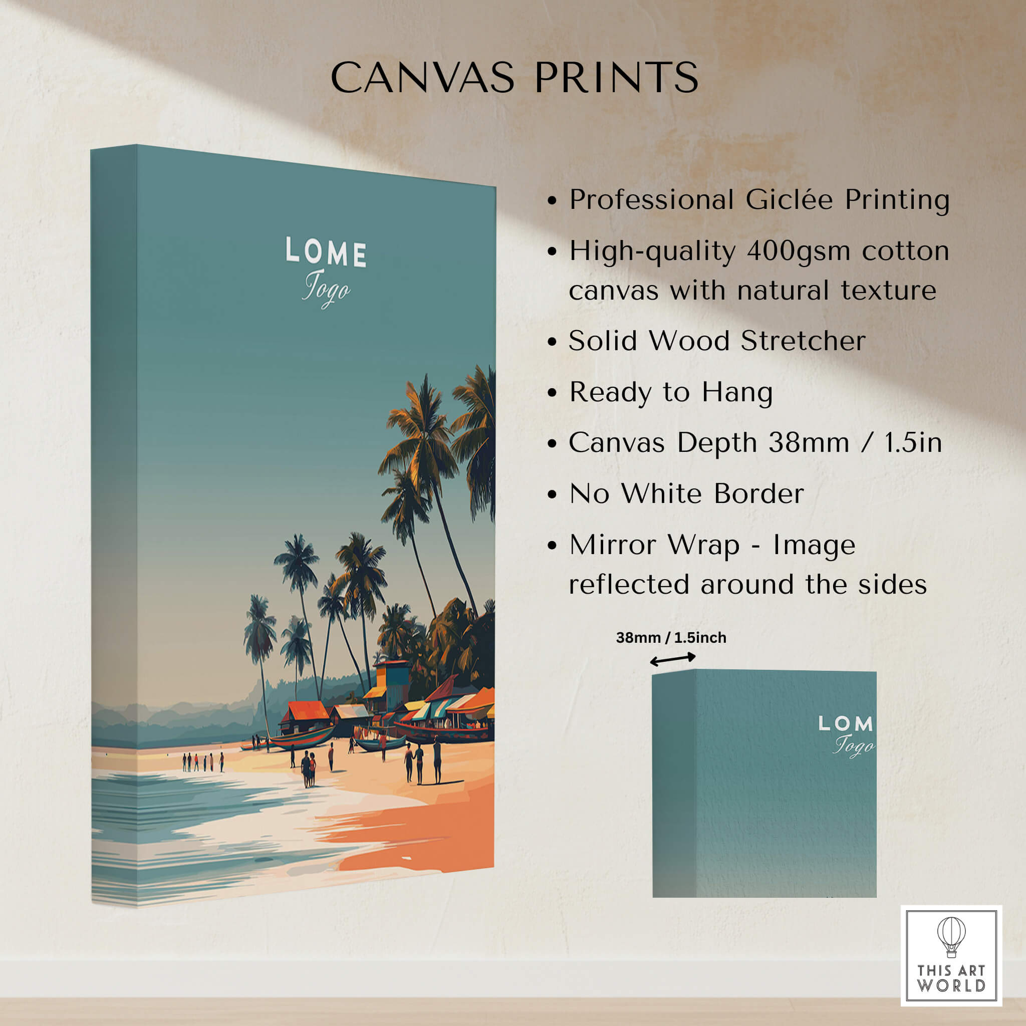 Lome Togo Poster Print Africa canvas print showcasing tropical beach scene with professional giclée printing.