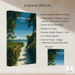 Lovers Key Florida Wall Art Print | State Park Beach Travel Poster displayed on high-quality canvas.