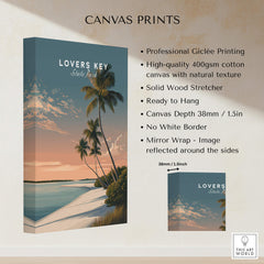 Lovers Key Travel Poster | Florida Sunset Palm Trees Wall Art Print showcasing stunning giclée art print with palm trees and coastline.