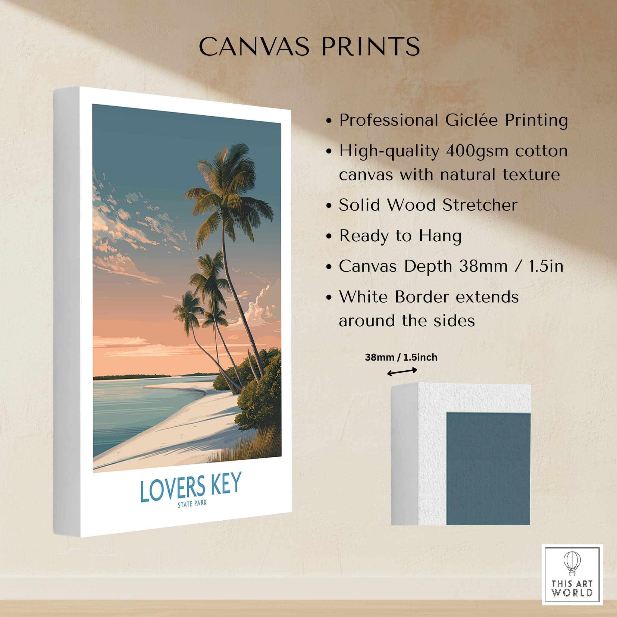 Lovers Key Canvas Print | Florida Gulf Coast Beach Poster showcasing professional Giclée printing and high-quality materials.