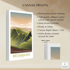 Brecon Beacons National Park canvas print with green mountain landscape and white border details