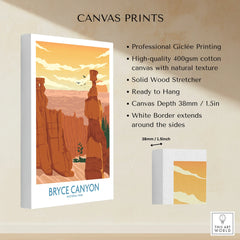 Bryce Canyon National Park canvas print with orange rock formations and sunset sky, wall art decor.