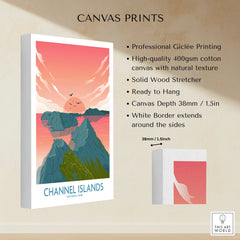 Channel Islands National Park canvas print with sunset illustration and product details.