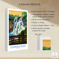 Cuyahoga Valley National Park waterfall canvas print with people on overlook, stretched cotton canvas wall art.