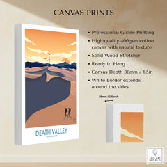 Death Valley National Park canvas print with desert landscape and hikers, wall art details shown