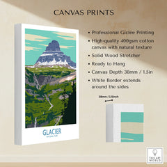 Glacier National Park canvas print with mountain landscape, ready to hang, cotton canvas art