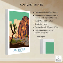 Joshua Tree National Park canvas print with desert landscape and rock formations, ready to hang.