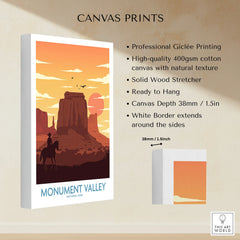 Monument Valley National Park canvas print with sunset, cowboy silhouette, and buttes, wall art