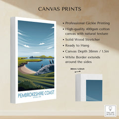 Pembrokeshire Coast National Park canvas print with puffins, scenic cliffs, and blue sea, wall art