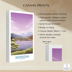 Snowdonia National Park canvas print with mountains, lake, and trees, giclée cotton wall art