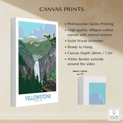 Yellowstone National Park canvas print featuring a waterfall, mountains, and forest landscape