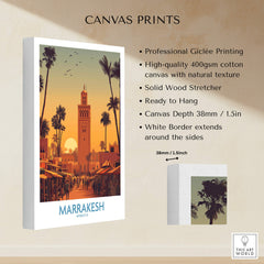 Marrakesh Morocco Posters | Historic Medina Sunset Canvas Print showcasing professional Giclée printing on natural texture canvas.