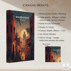 Marrakesh Morocco Wall Art Print | Sunset Medina Alleyway Travel Poster features professional Giclée printing on high-quality canvas.