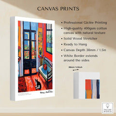 Matisse Art Prints - Interior with Cat and Open Door Poster on high-quality canvas with vibrant colors and natural texture.