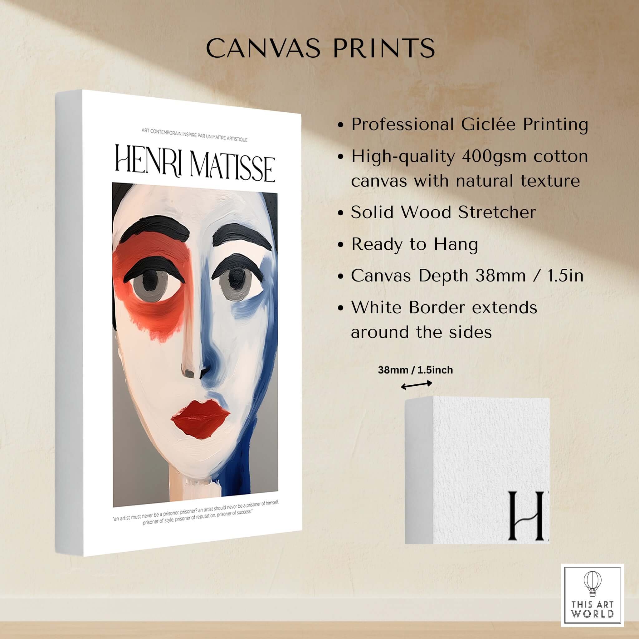 Matisse Art Prints - Abstract Face Portrait Poster showcasing professional Giclée printing on high-quality canvas.