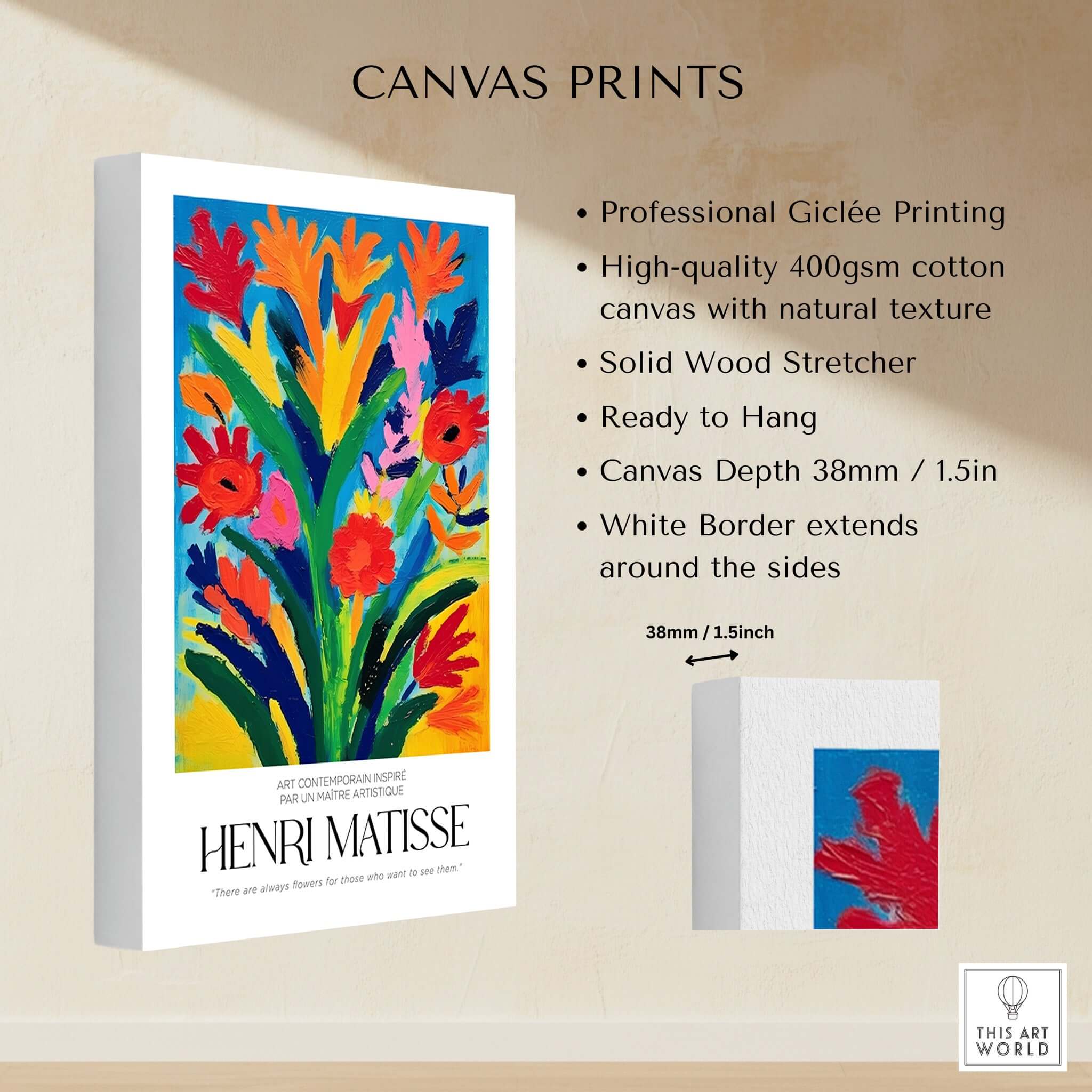 Matisse Art Prints - Abstract Floral Bouquet Print showing vibrant floral canvas print with professional Giclée printing