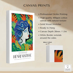 Matisse Art Prints - Woman with Flowers Abstract Art Print showcasing vibrant colors and Giclée printing technique.