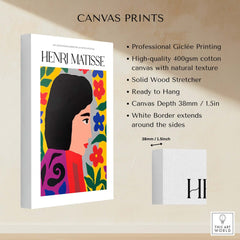 Matisse Art Prints - Floral Woman canvas print showcasing vibrant colors and bold design, ready to hang as wall decor.