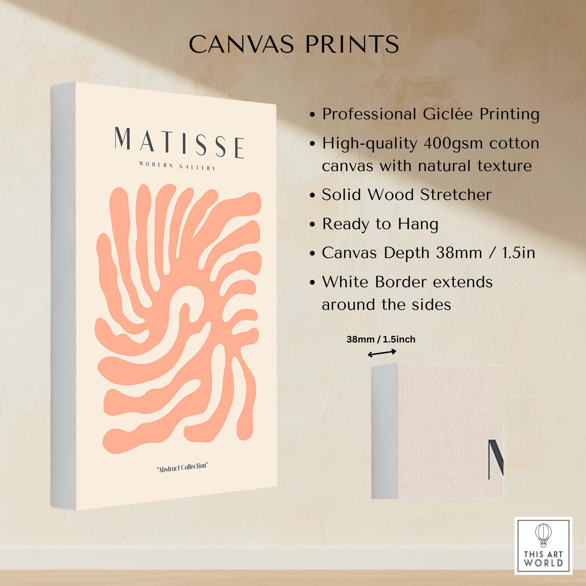 Matisse Art Prints - Peach Coral Swirl Abstract Poster features professional Giclée printing on high-quality canvas.