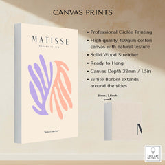 Matisse Art Prints - Purple Peach Abstract Leaves Poster displayed on canvas with Giclée printing and white border.