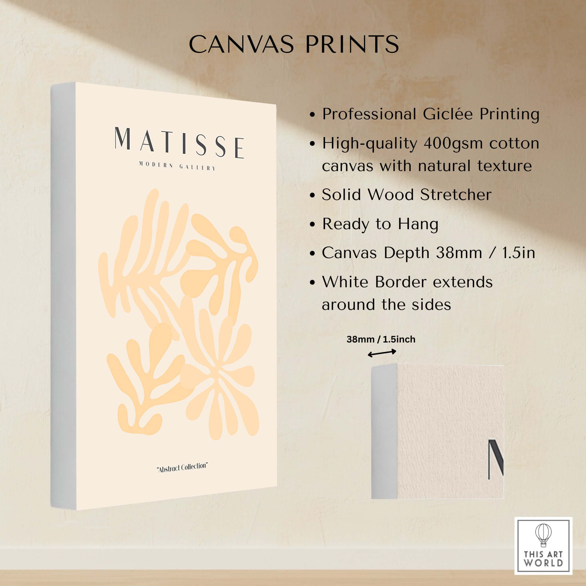 Matisse Art Prints - Pale Peach Abstract Shapes Wall Art on canvas with details and specifications.
