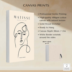 Matisse Art Prints - Continuous Line Abstract Face Poster showcasing high-quality Giclée printing on canvas.