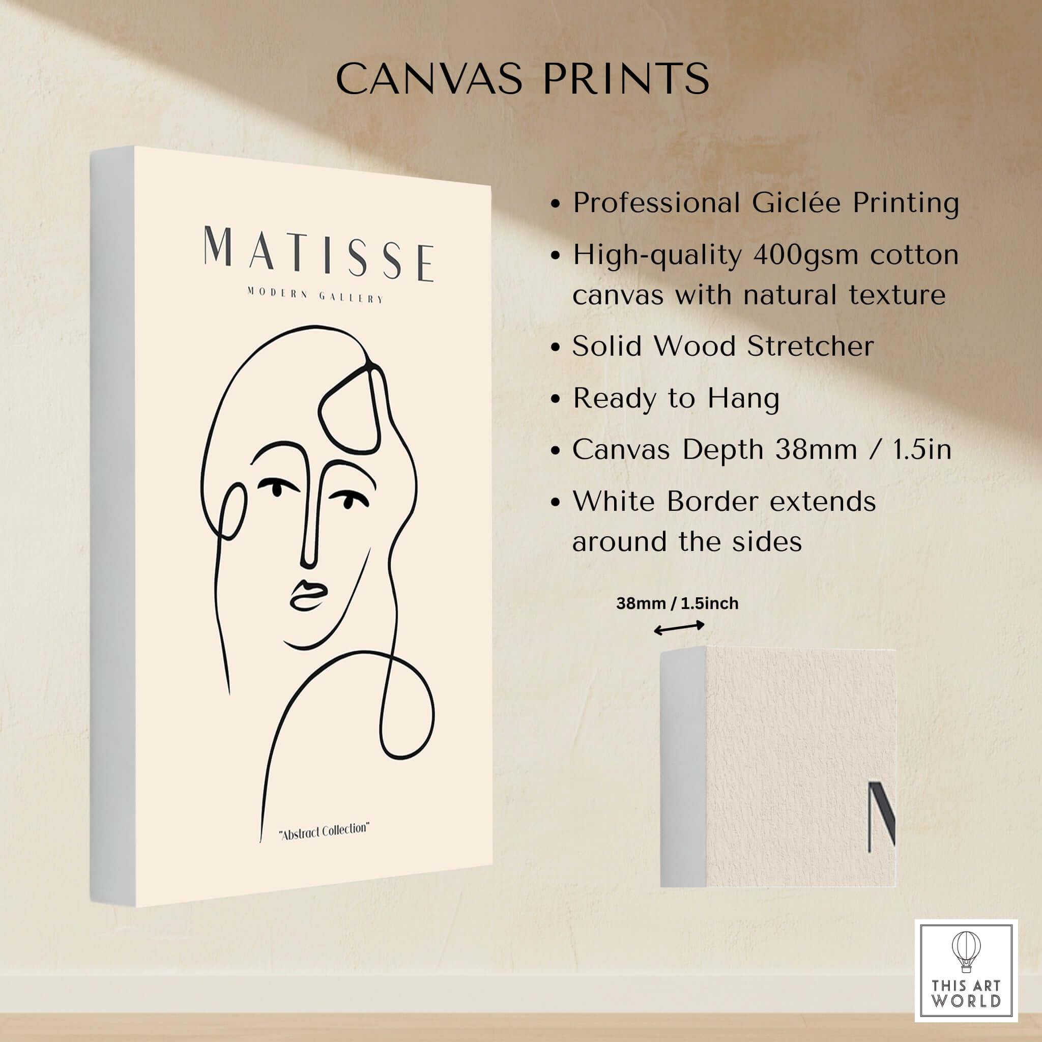 Matisse Art Prints - Continuous Line Abstract Face Poster showcasing high-quality Giclée printing on canvas.