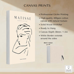 Matisse Art Prints - Abstract Line Drawing of Lady showcasing professional Giclée printing on canvas.