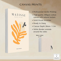 Matisse Art Prints - Orange Leaf Bird Silhouette Poster features canvas details with natural texture and solid wood stretcher.