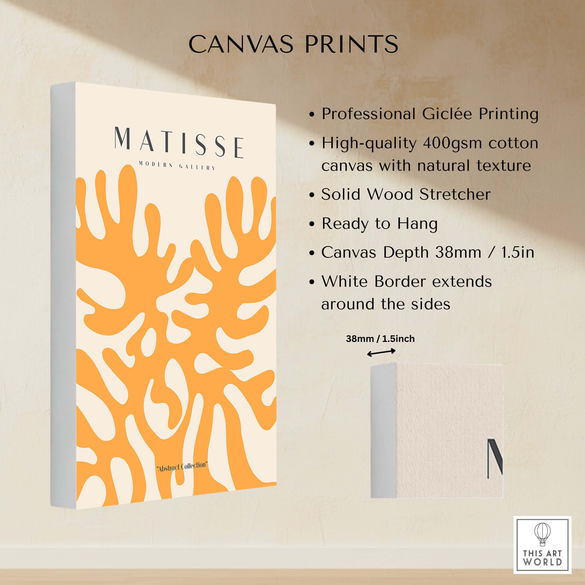 Matisse Art Prints - Orange Abstract Coral Pattern Poster showcase with product details and canvas features.