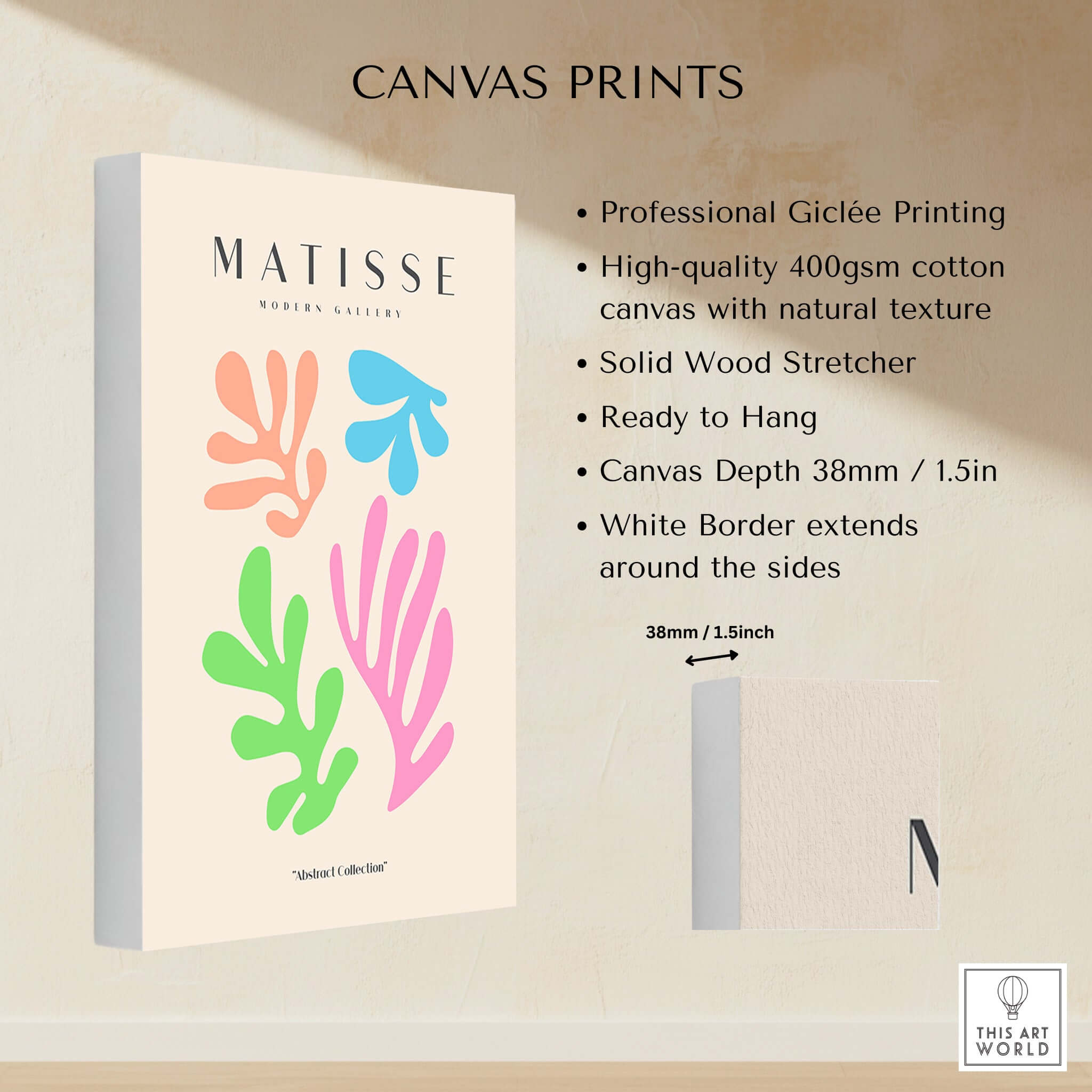 Matisse Art Prints - Colorful Abstract Cut Outs Wall Art showcasing vibrant canvas with abstract shapes in pink, blue, green.
