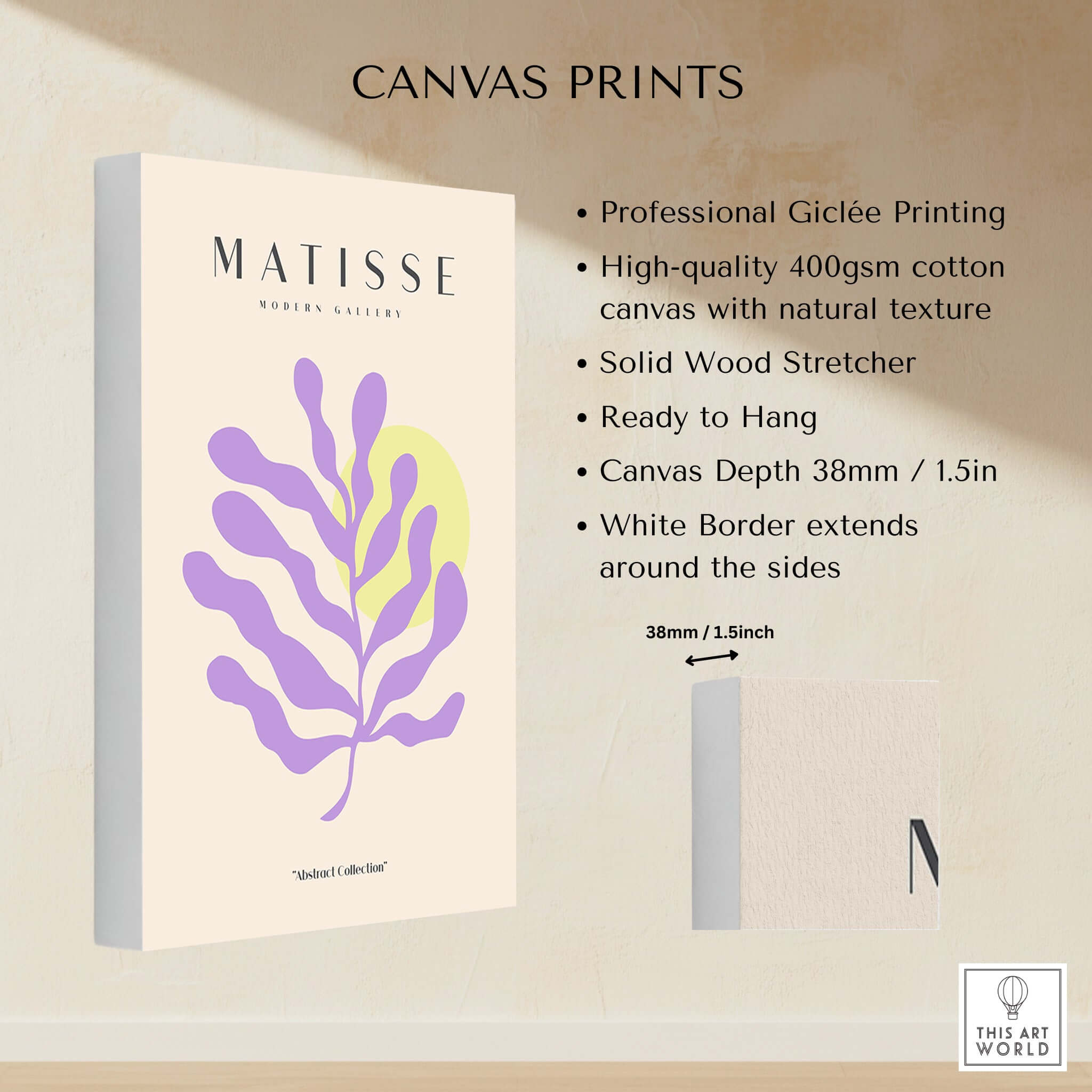 Matisse Art Prints - Purple Botanical Abstract Poster showcasing professional Giclée printing on canvas.