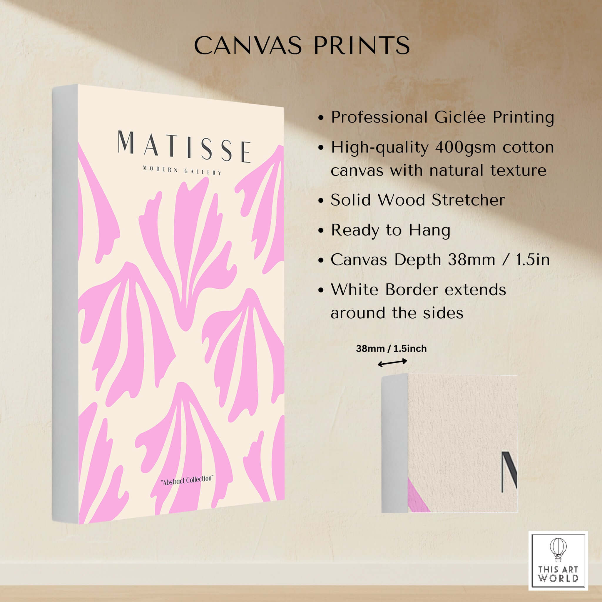 Matisse Art Prints - Pink Abstract Shapes Pattern Poster showcasing professional Giclée printing on natural textured canvas.