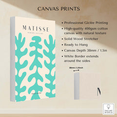 Matisse Art Prints - Teal Coral Pattern Abstract Wall Art showcased on high-quality canvas with details.
